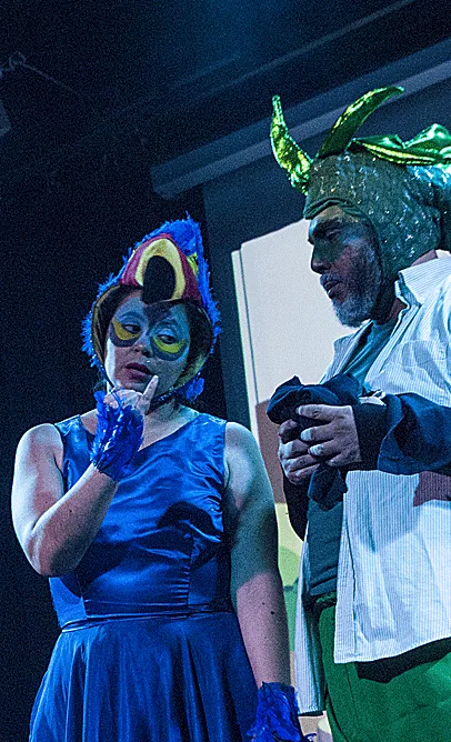 Foto de actores, Sandra y Omar San Lucas, en la obra de La Carpa de la Luna, La iguana y el Tucán, Guayaquil, Ecuador