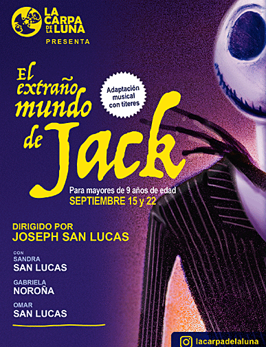 Afiche promocional de obra teatral, El Extraño mundo de Jack, La Carpa de la Luna