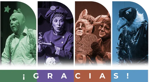 Peques Festival 2025, tercera edición, imagen horizontal de los cuatro grupos de teatro infantil. El Peques Festival es producido por Sandra San Lucas en San Lucas Cultura, en la ciudad de Guayaquil, Ecuador